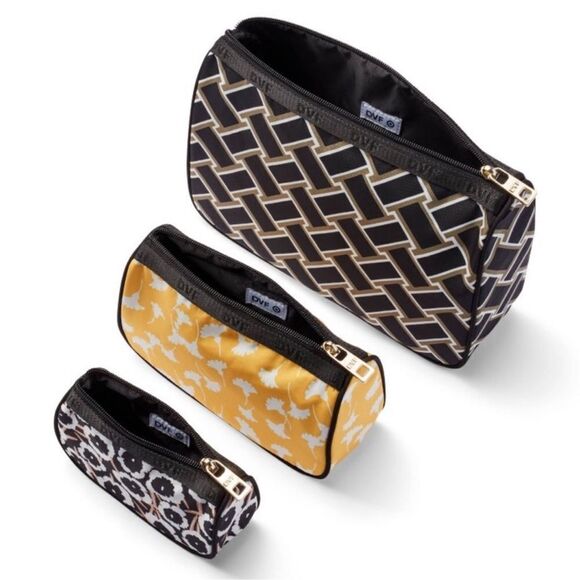 DVF x Target Black Gold WhiteāVintage Weave Ginkgo Poppy 3 pack Travel Pouches - Picture 2 of 14
